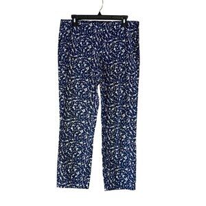 J. Jill Floral Cotton Blend Navy Pants Women Sz 10 Cotton Blend Stretch Business